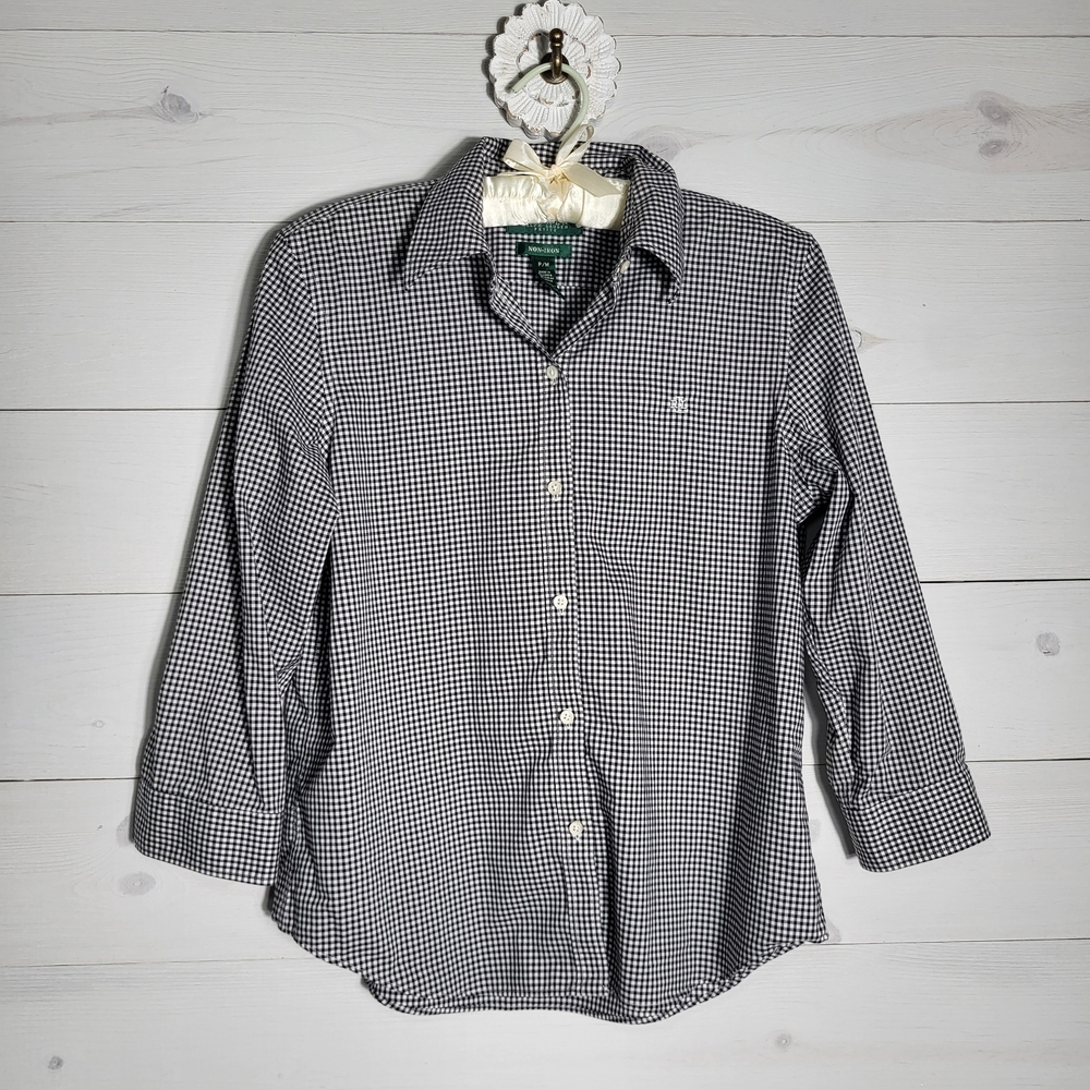Ralph Lauren Gingham Button Up Cotton Shirt Preppy Top.